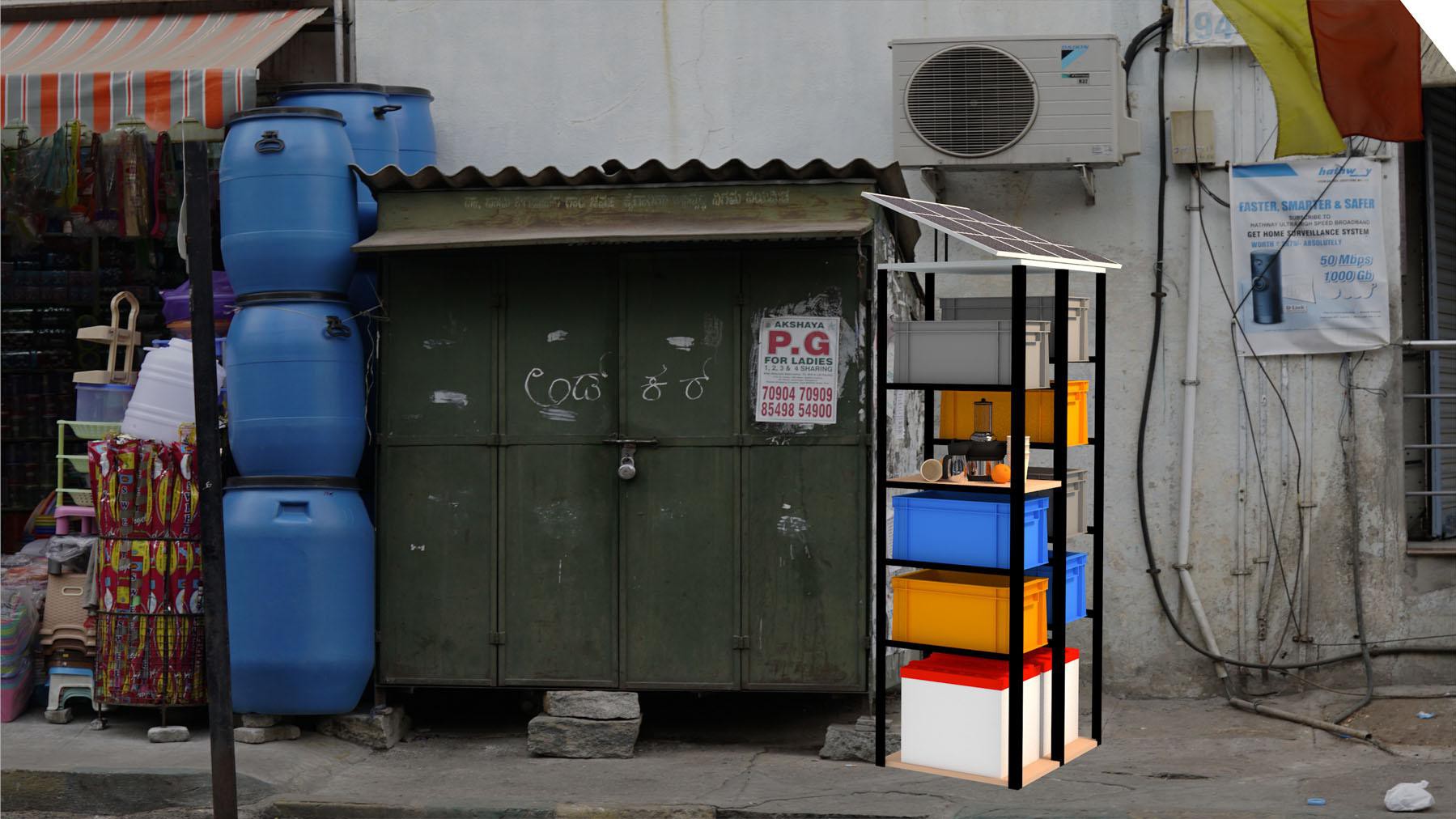 Visualisation de l'intégration d'un dispositif modulaire à un « petty shop » © Marius Aeberli