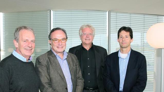 De gauche à droite: Patrice Guex (CHUV, UNIL), Pierre Magistretti (EPFL), François Ansermet (UNIGE, HUG), Dominique Müller (UNIGE)