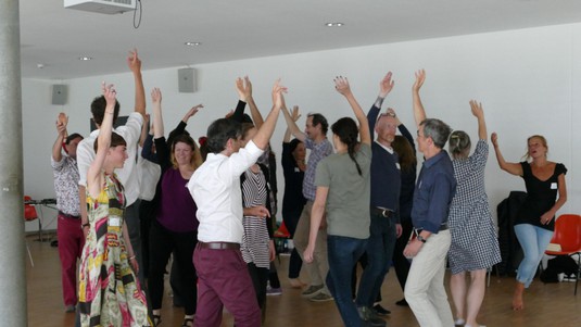 Participants experimented with dance, leadership and eye contact. © 2019 EPFL
