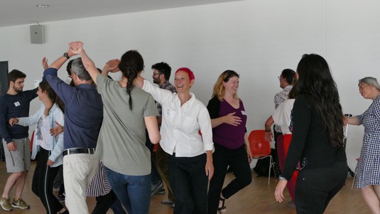 Participants experimented with dance, leadership and eye contact. © 2019 EPFL