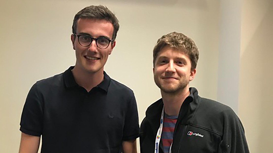 IC PhD student Arnout Devos, left, with Luca Bertinetto of the University of Oxford at ICLR 2019. © 2019 Arnout Devos