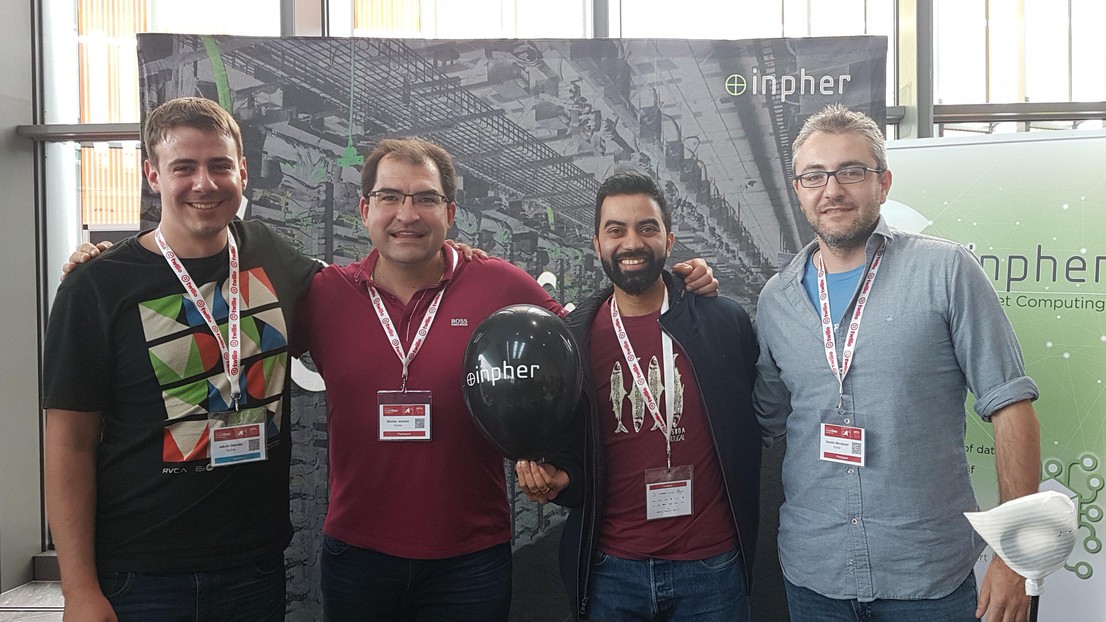 Jakob Odersky, Dimitar Jetchev, Manohar Jonnalagedda and Iraklis Leontiadis of Inpher, at the EPFL Scala Days conference in June. © Dimitar Jetchev