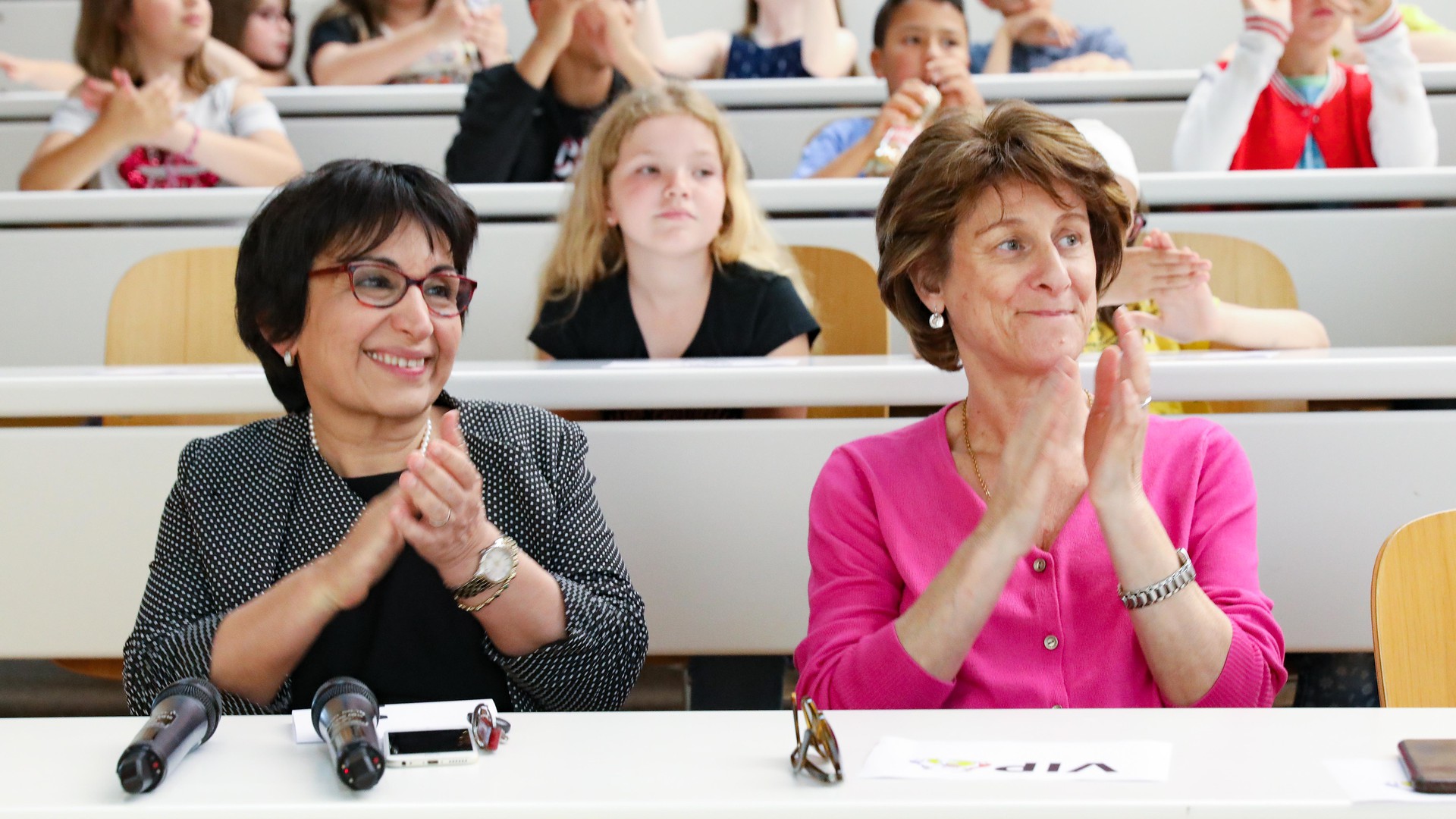 Mmes Moser et Fleury à la cérémonie de l'après-midi © M. Gerber 2019 EPFL