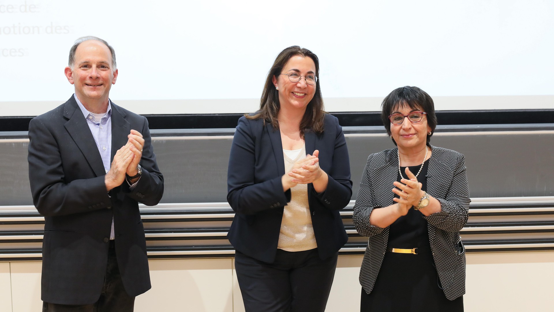 J. Larus, C. Amarelle et F. Moser à la cérémonie le matin © A. Herzog 2019 EPFL