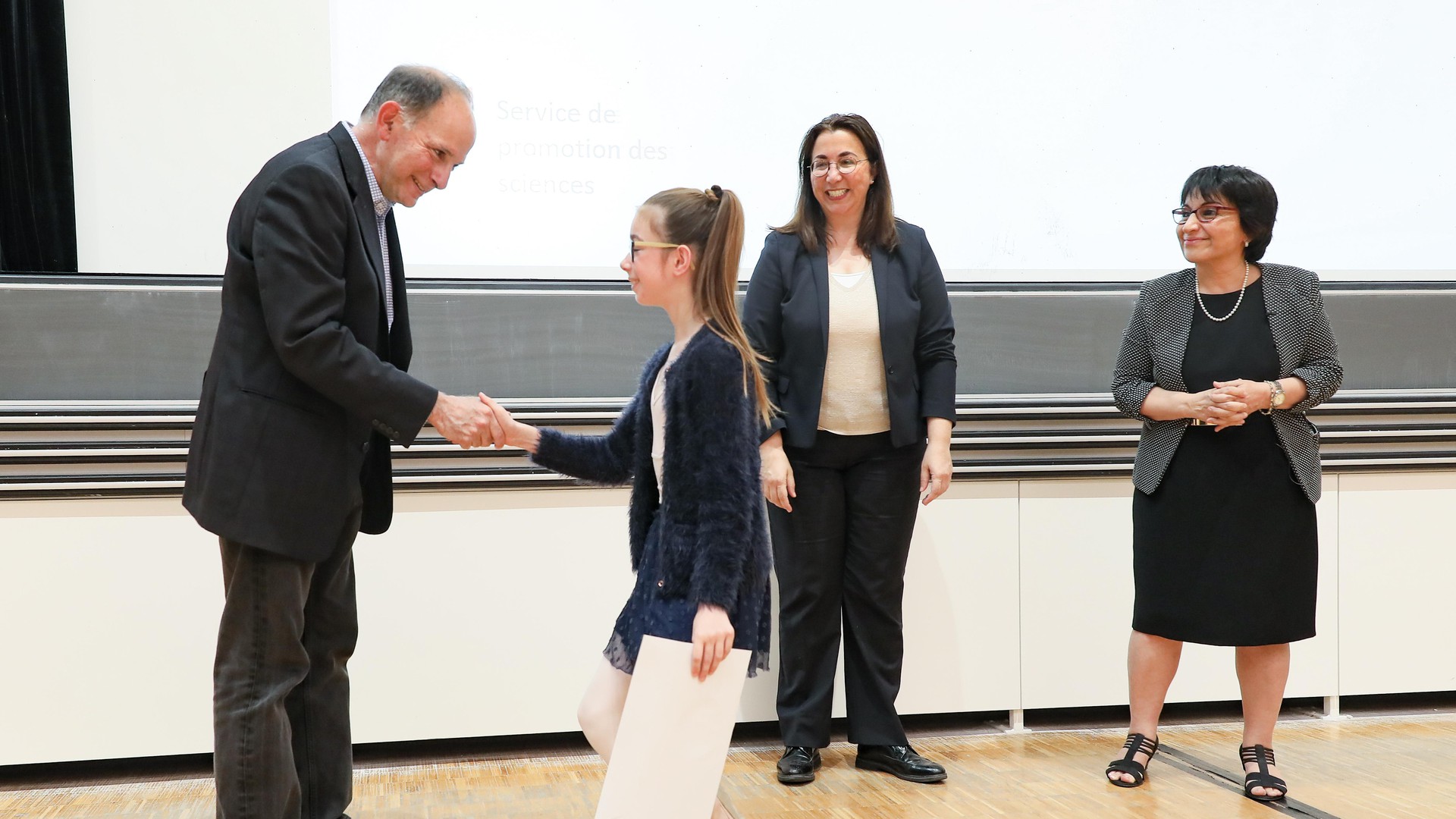 Cérémonie le matin, avec J. Larus, C. Amarelle et F. Moser © A. Herzog 2019 EPFL