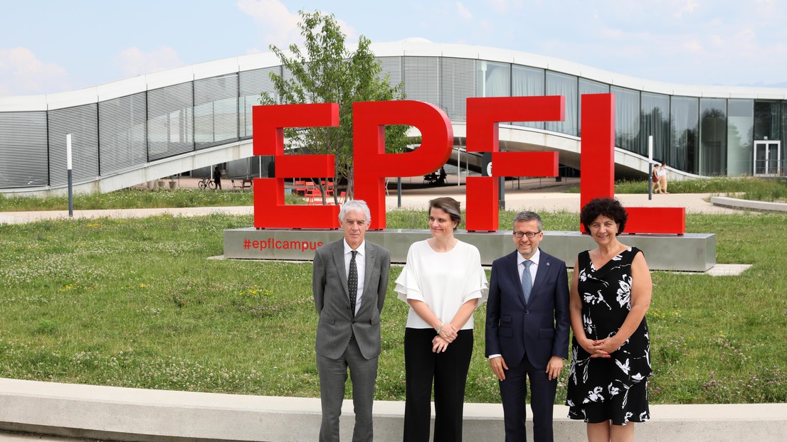 Martin Vetterli, Martina Hirayama, Carlos Moedas and Frédérique Vidal (left to right) © EPFL / Alain Herzog 2019