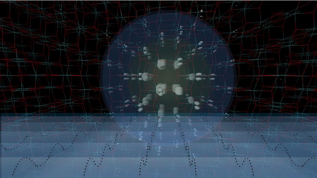 Illustration of the exciton of TiO2 interacting with a propagating coherent acoustic wave. Credit: Adriel Dominguez (Max Planck Institute, Hamburg)