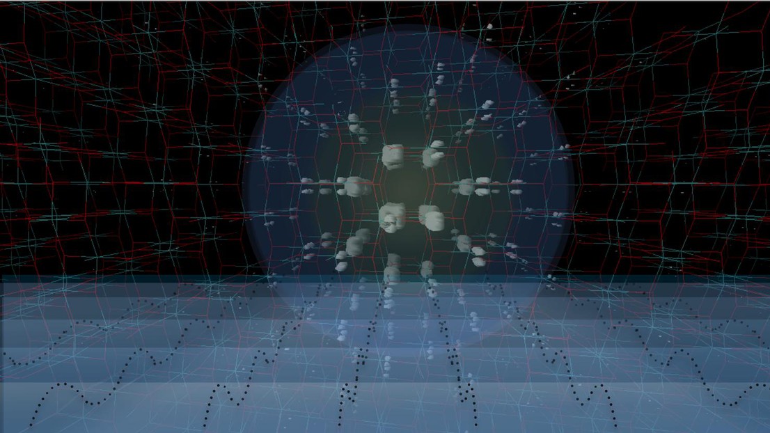 Illustration d’un exciton de TiO2 en interaction avec une onde acoustique cohérente qui se propage. Crédit: Adriel Dominguez (Max Planck Institute, Hambourg)