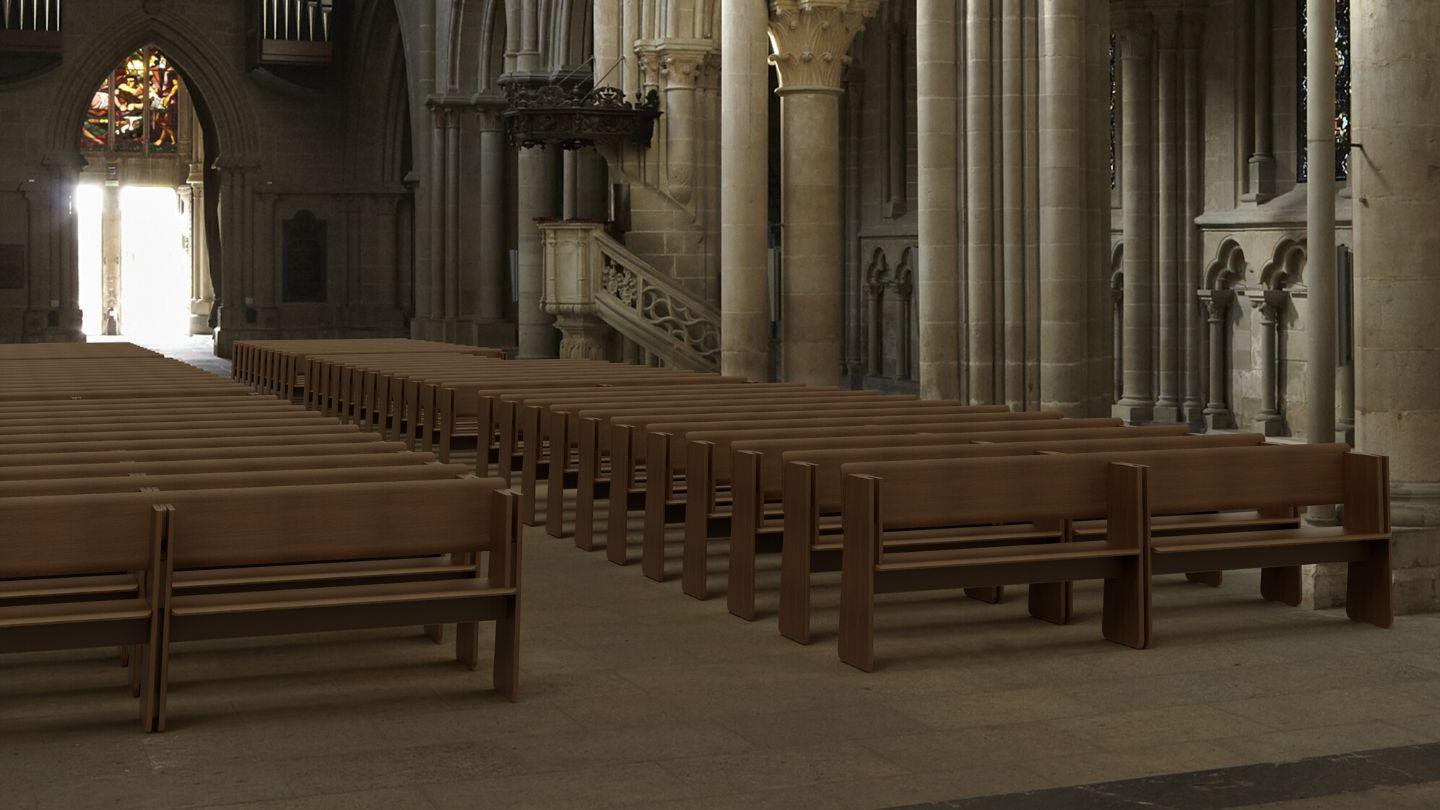 [Simulation] In 2022, the pews will replace the chairs dating from 1912. © Canton de Vaud