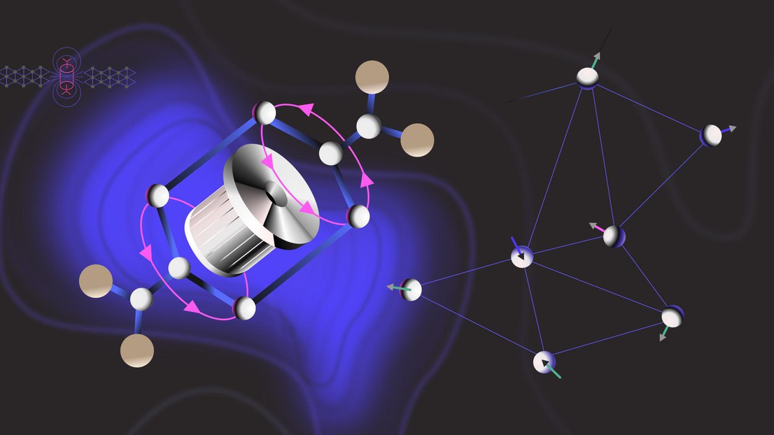 Liquide de spin quantique entraîné par des rotors moléculaires. Crédit : Péter Szirmai