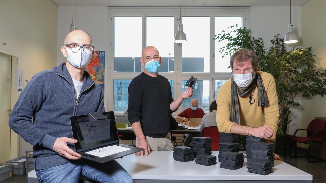 (De gauche à droite) Gilles Raimond, Antoine Gagliardi et Patrick Jermann. © Alain Herzog 2020 EPFL