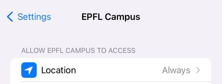Location settings in EPFL campus app