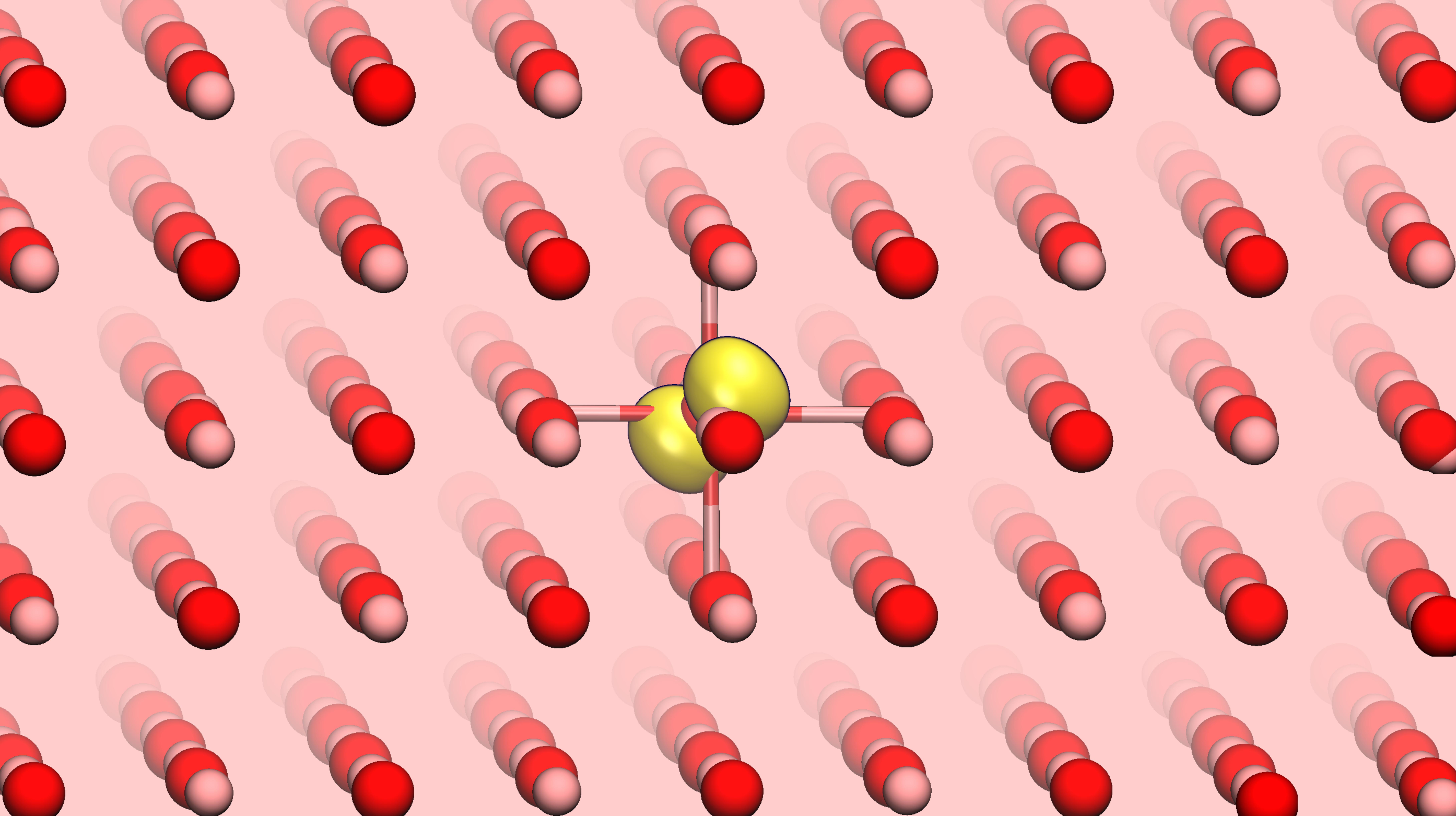 Een polaron dat zich vormt in magnesiumoxide-atomen.  Krediet: S Falletta (EPFL)