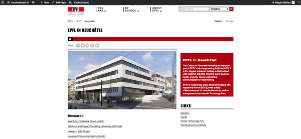 EPFL WordPress website actual design example